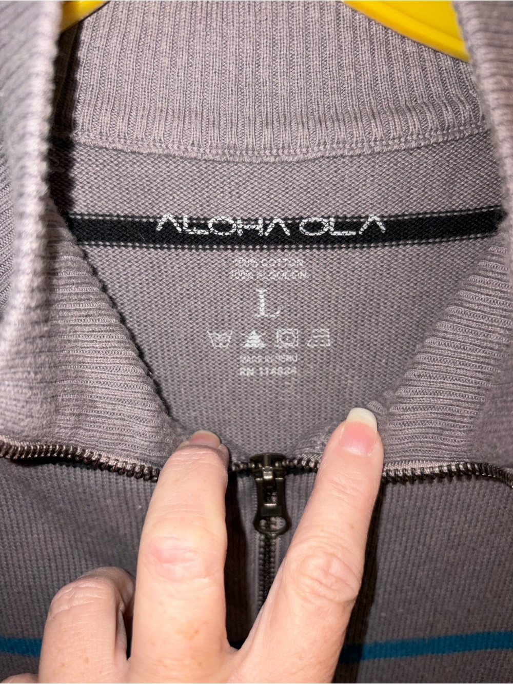 ALOHA Collection Men's Gray Zip-Up Sweater with Black & Teal Stripes - Picture 2 of 2
